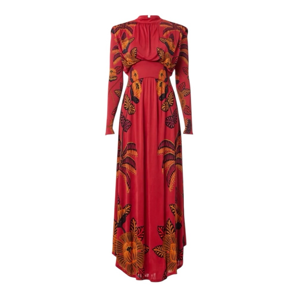 Farm Rio Living Bloom Maxi Dress Long Sleeve Red Jersey Size Large - Picture 5 of 11